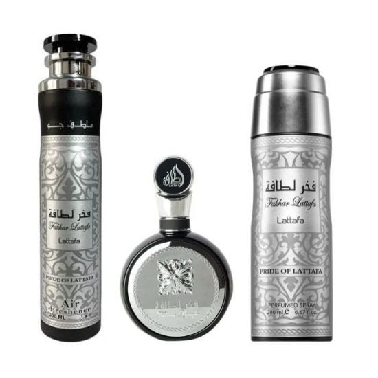 Lattafa Fakhar Man gift set - EDP 100 ml + Perfumed Spray 200 ml + Room Freshener 300 ml Lattafa Fakhar Man gift set - EDP 100 ml + Perfumed Spray 200 ml + Room Freshener 300 ml