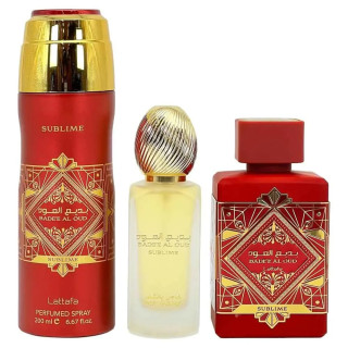 Lattafa Badee Al Oud Sublime gift set - EDP 100 ml + Perfumed Spray 200 ml + Hair mist 50 ml Lattafa Badee Al Oud Sublime gift set - EDP 100 ml + Perfumed Spray 200 ml + Hair mist 50 ml