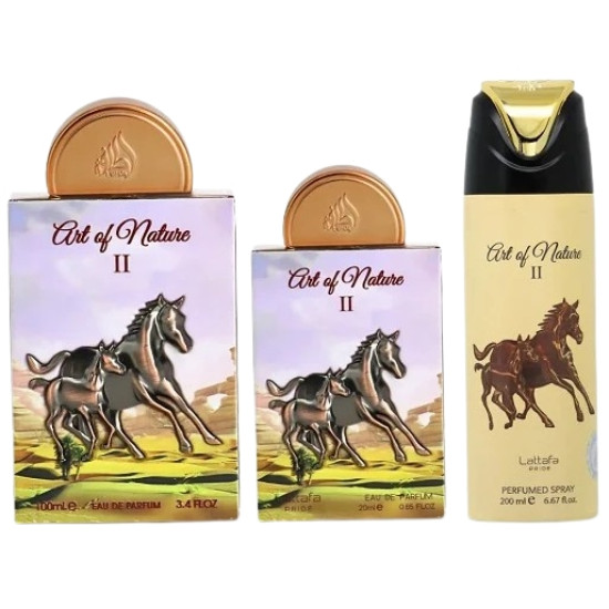 Lattafa Art of Nature II gift set (horse) - EDP 100 ml + EDP 20 ml + deospray 200 ml Lattafa Art of Nature II gift set (horse) - EDP 100 ml + EDP 20 ml + deospray 200 ml