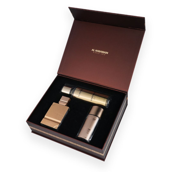 Al Haramain Amber Oud Gold Edition gift set (EDP 75 ml + EDP 30 ml + body mist 250 ml) Al Haramain Amber Oud Gold Edition gift set (EDP 75 ml + EDP 30 ml + body mist 250 ml)