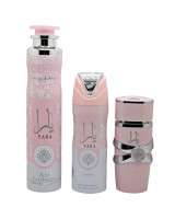 Lattafa Yara gift set - EDP 100 ml + Perfumed Spray 200 ml + Room Freshener 300 ml