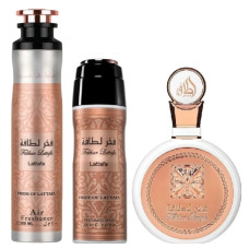 Lattafa Fakhar Woman gift set - EDP 100 ml + Perfumed Spray 200 ml + Room Freshener 300 ml
